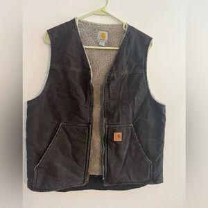 Carhartt Vest Dark Brown Zip Up Sandstone Sherpa Lined medium V26 DKB